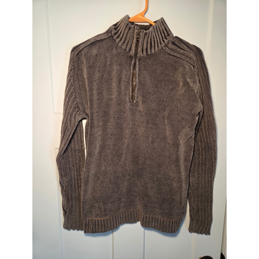 BKE Contour Mens Medium Gray‎ Quarter Zip Mock Neck Cotton Blend Ribbed Sweater